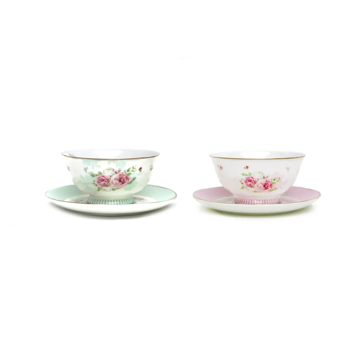 Striped Flower Bowls With Plates