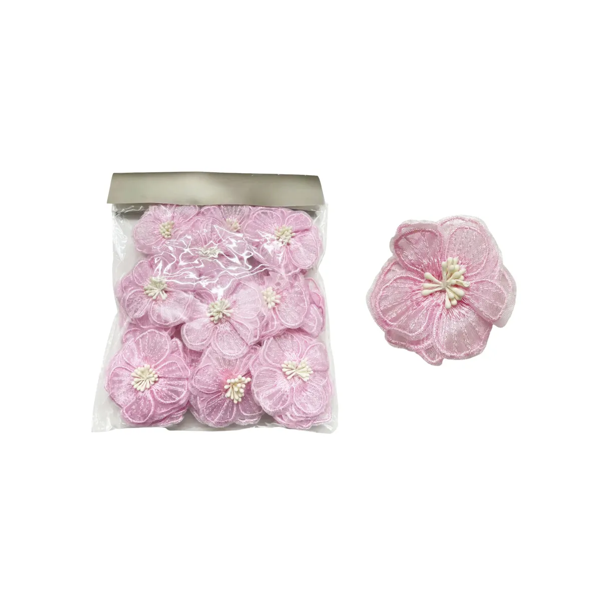 Pink Fabric Flower Motif – Decorative Craft Applique
