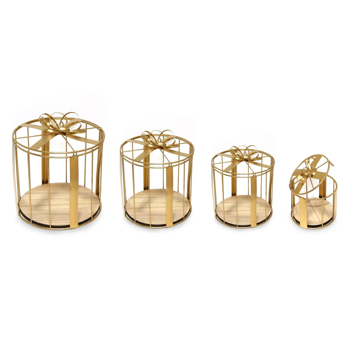 Gold Metal Gift Box With Wooden Base
