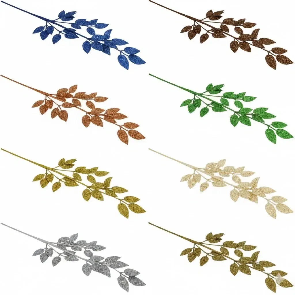 Glittered Laurel Leaf Branch