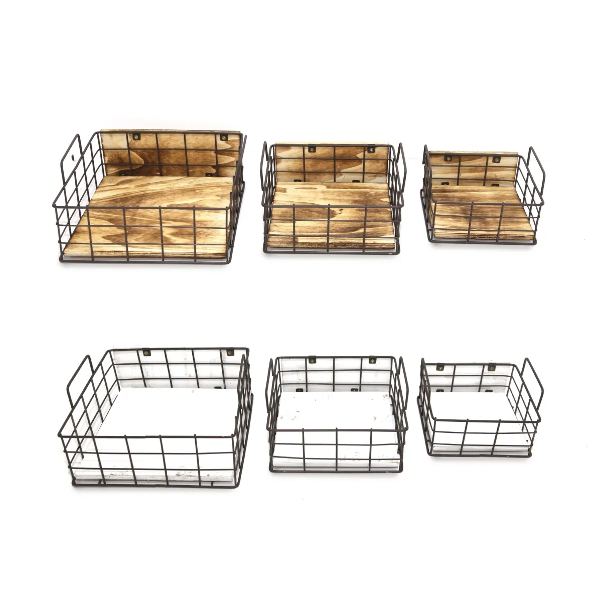 Square Metal Wooden Tray Set