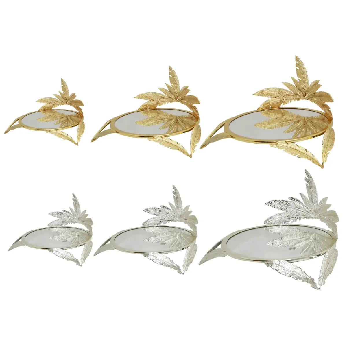 Round Gold Mirror Tray with Pelican Feather Design