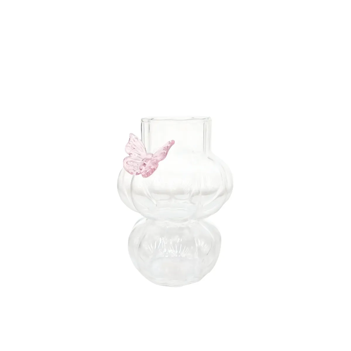 Pink Butterfly Glass Vase – 2 Layer Rimmed Decor