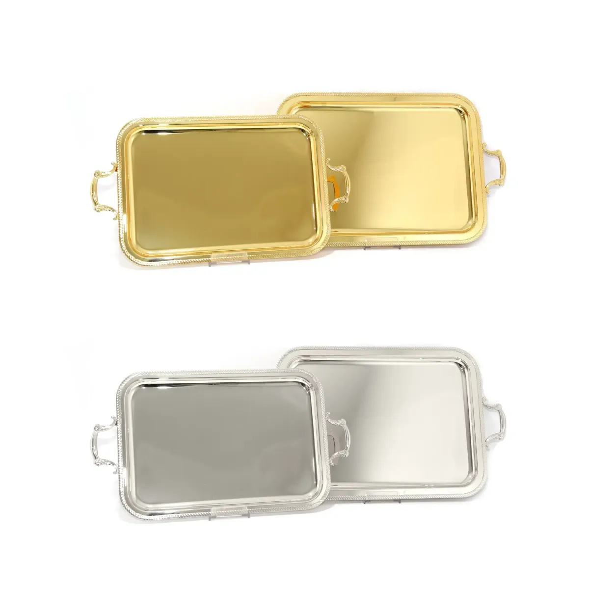 Rectangle Handle Gold Plated Iron Tray