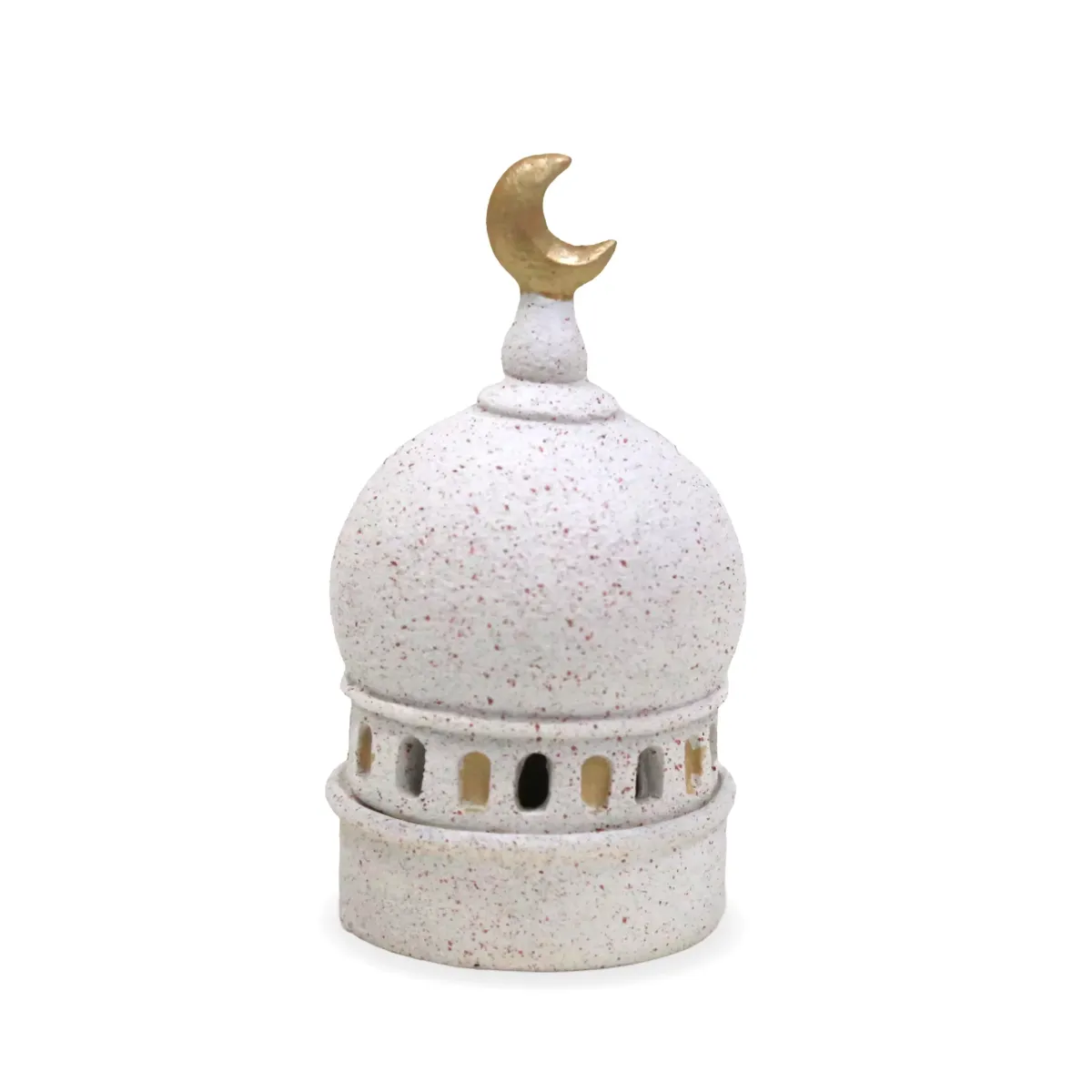 Ramadan Radiance Round Stone Mosque Tower Candle Resin Decoration – Elegant Decoratives for Holy Evenings