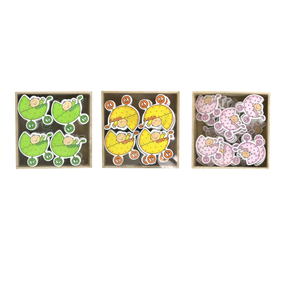 Baby In Pointed Stroller Wooden Motif