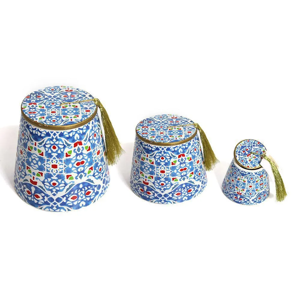 Ebru Tarboosh Shape Ceramic Canister – Elegant Storage and Decorative Piece for Ramadan