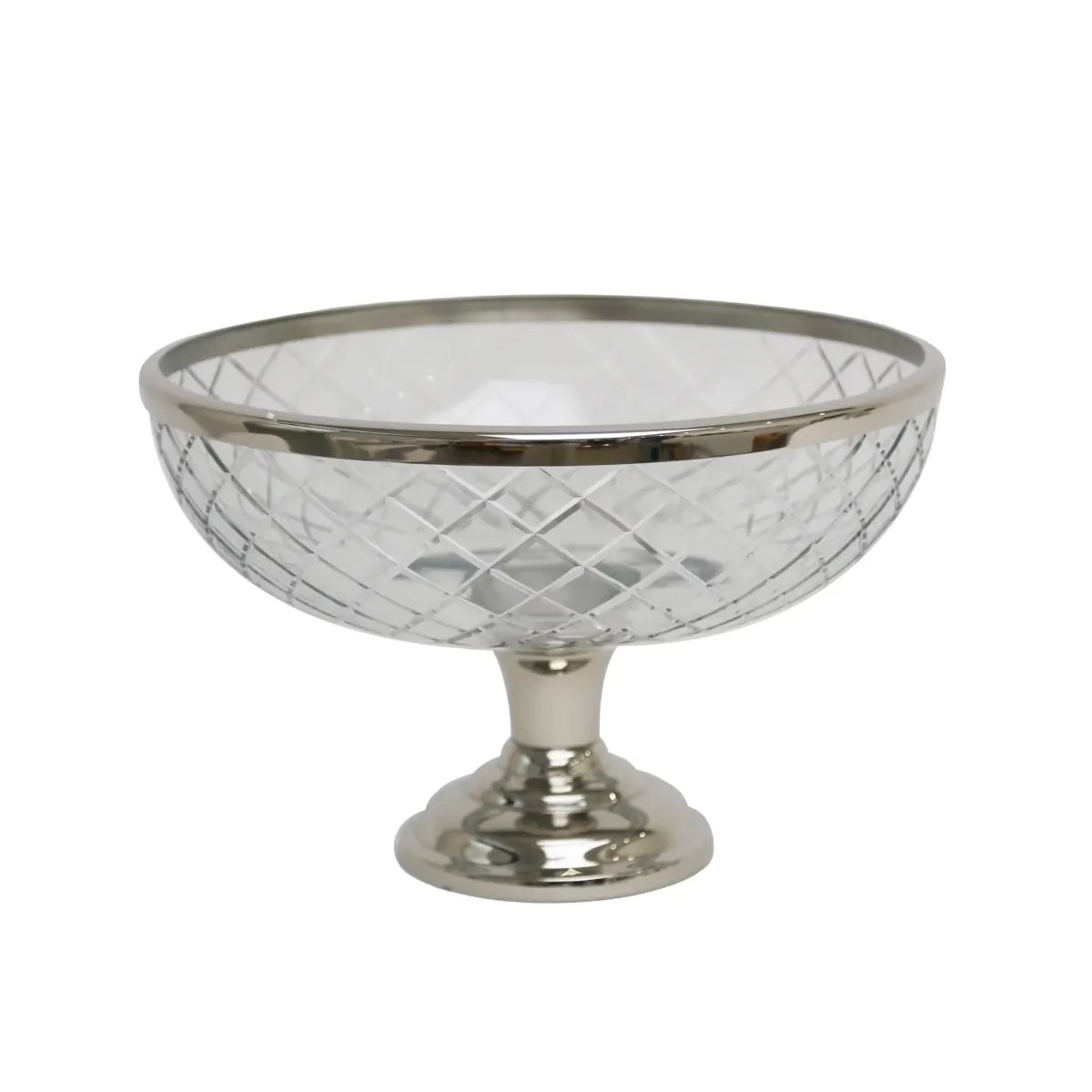 Diamond Cut Bowl W/Silver Base