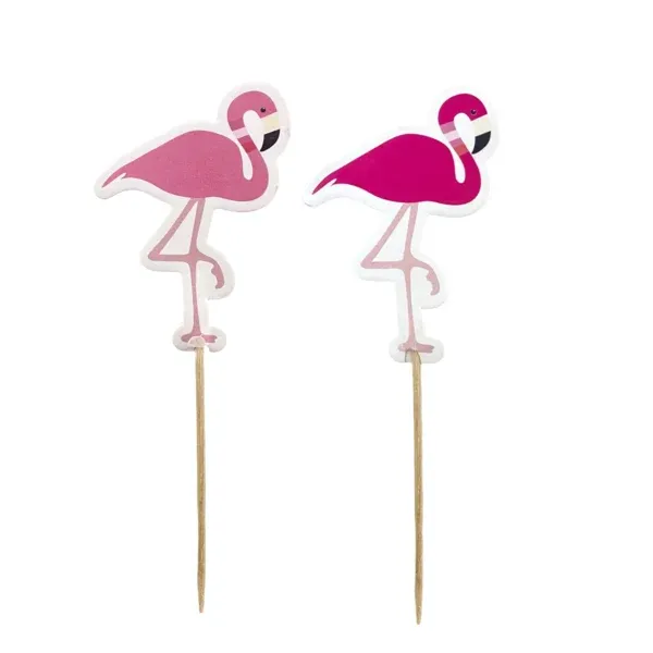 Festive Paper Flamingo on Stick Party Decoration Pick, 6cm, Pack of 12