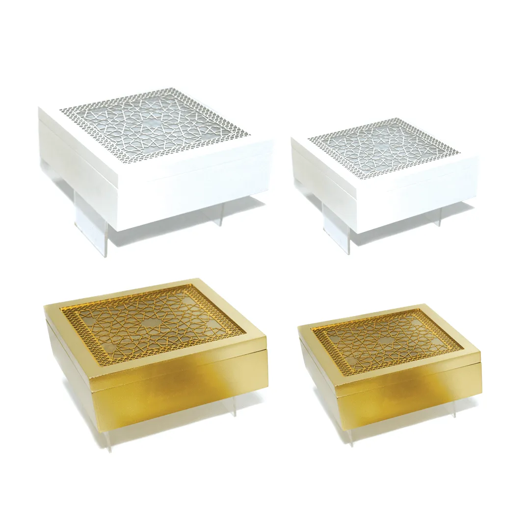 Gold Wooden Box with Arabesque Cover – Elegant Islamic Decoratives for Ramadan & Stylish Storage Solution