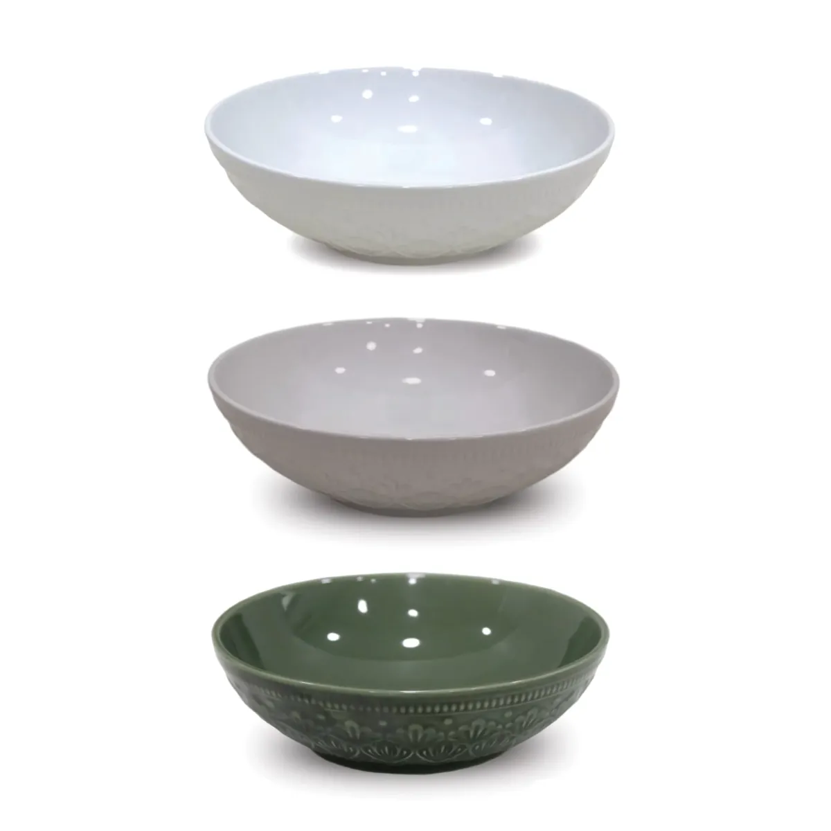 Embossed Pattern Ceramic Bowl – 22 cm Decorative Bowl
