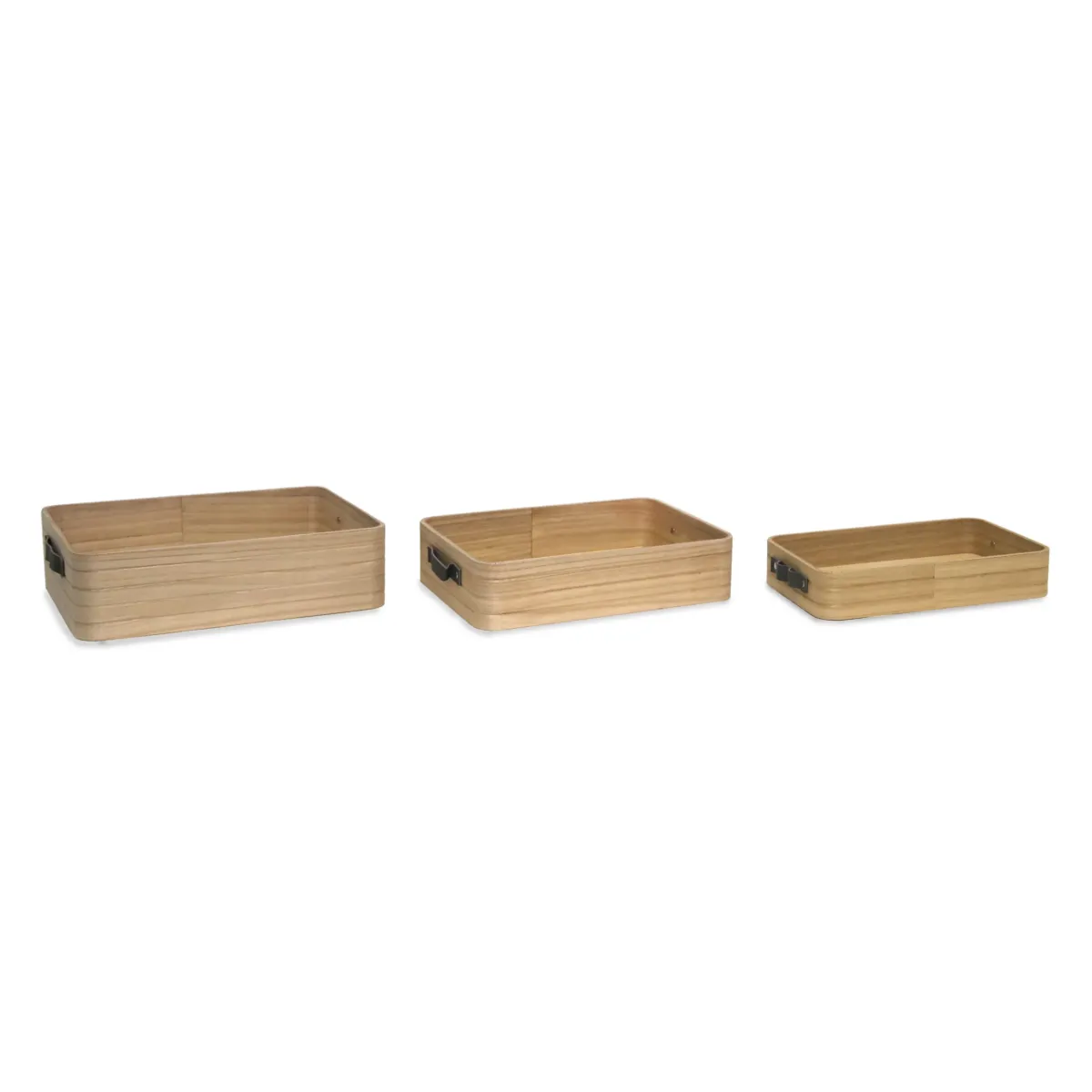 Rectangle Natural Wood Tray Set With Leather Handle