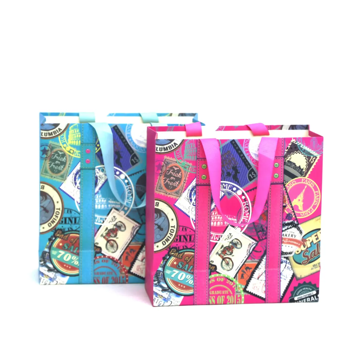 Colorful Stamps Carton Bag