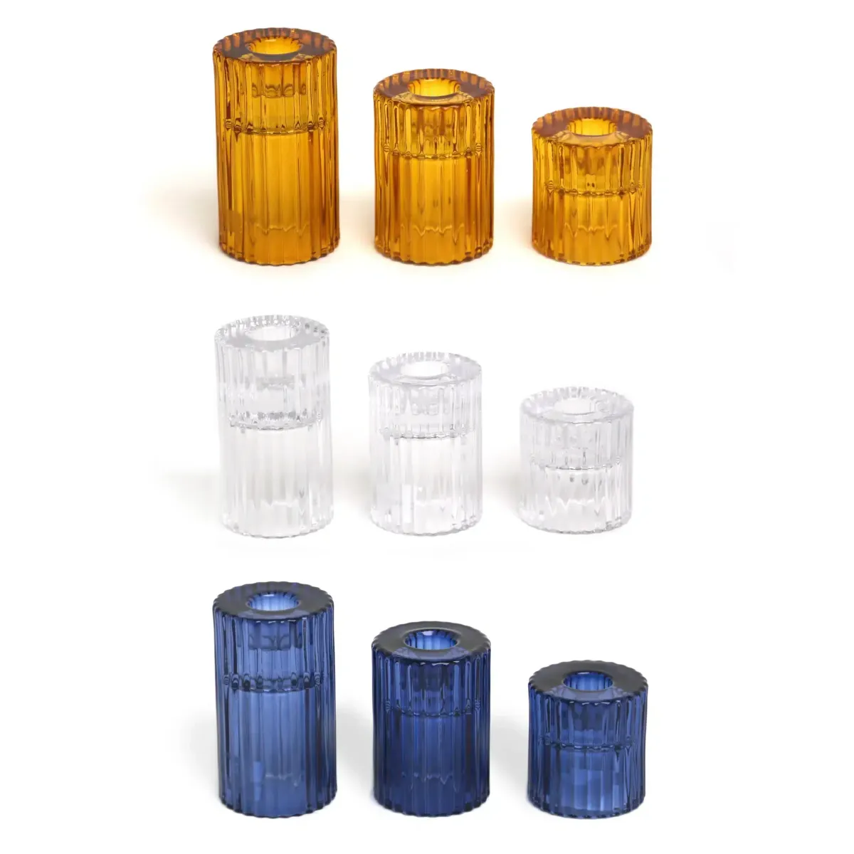Ribbed Cylinder Glass Candle Holder