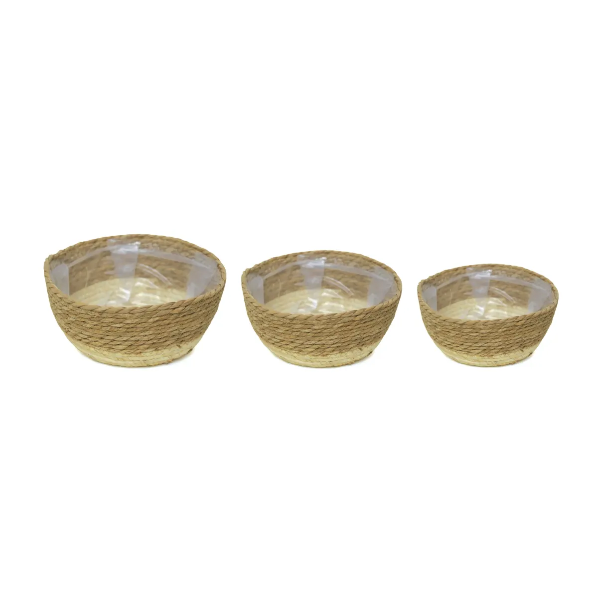 White Bottom Bamboo Basket Set of 3 Storage Decor