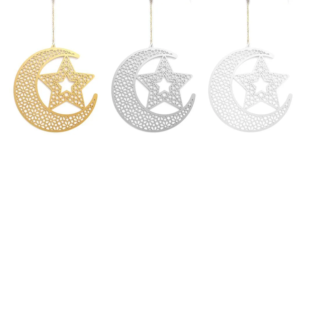 Ramadan Radiance: Star Wood Chain Hang Crescent for Enchanting Decoratives