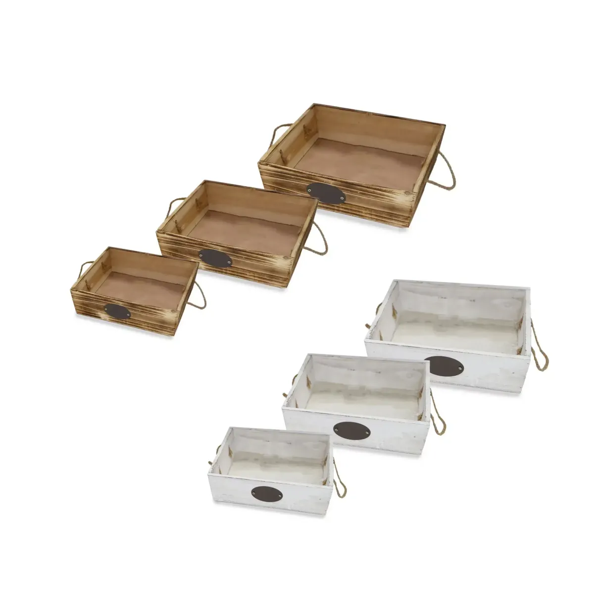 Square Wood Tray With Oval Plaque & Rope Handle