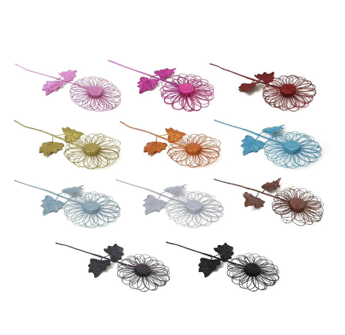 Assorted Glittered Wire Flower Branch