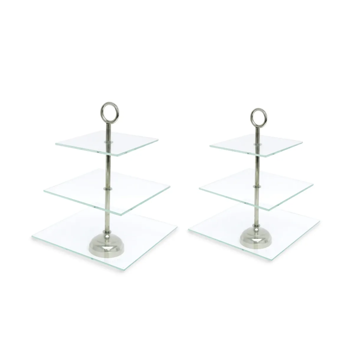 Three Levels Square Glass Cake Stand