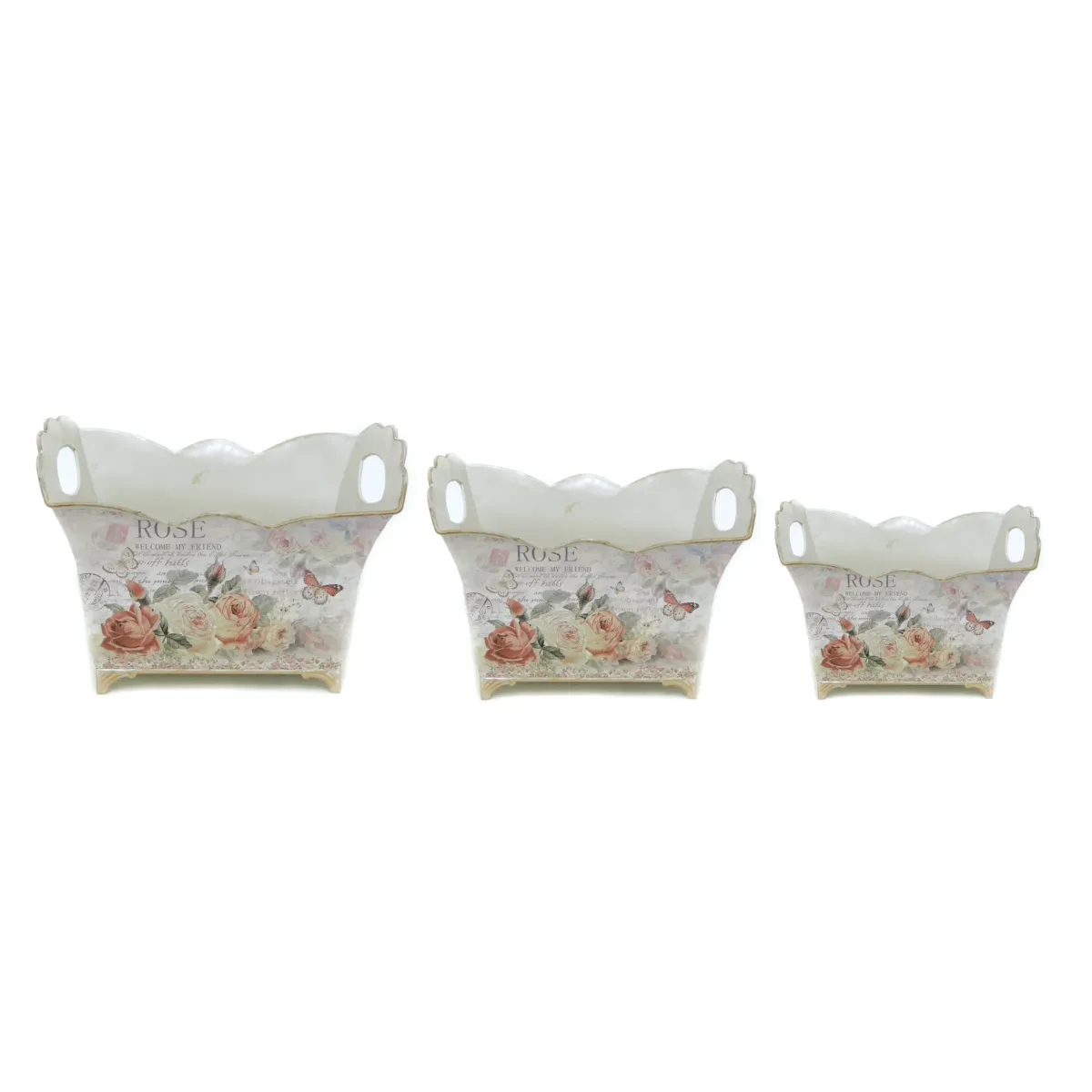 Rectangle Footed Rose Countryside Plant Pot Set