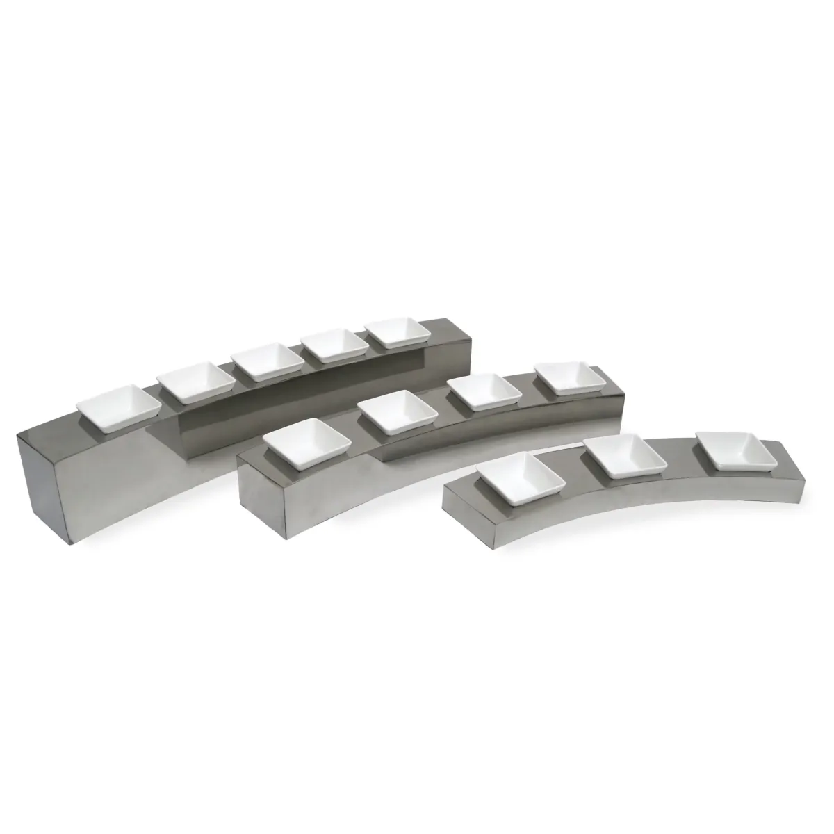 Stainless Steel Serving Display Stand W/Twelve Ceramic Plates