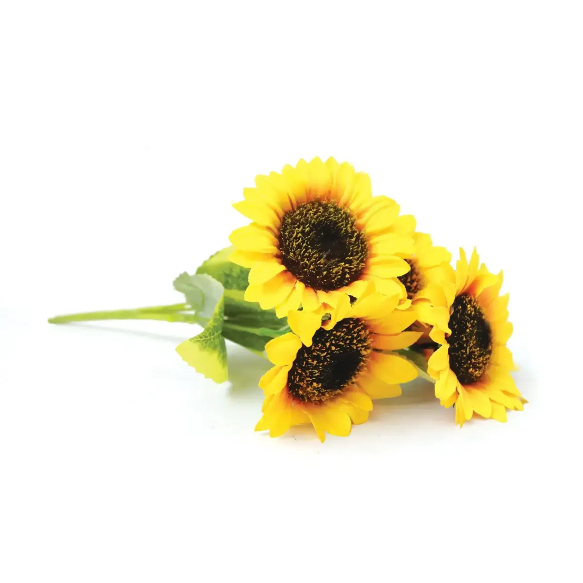 5 Heads Sunflower Green Leaves Bunch