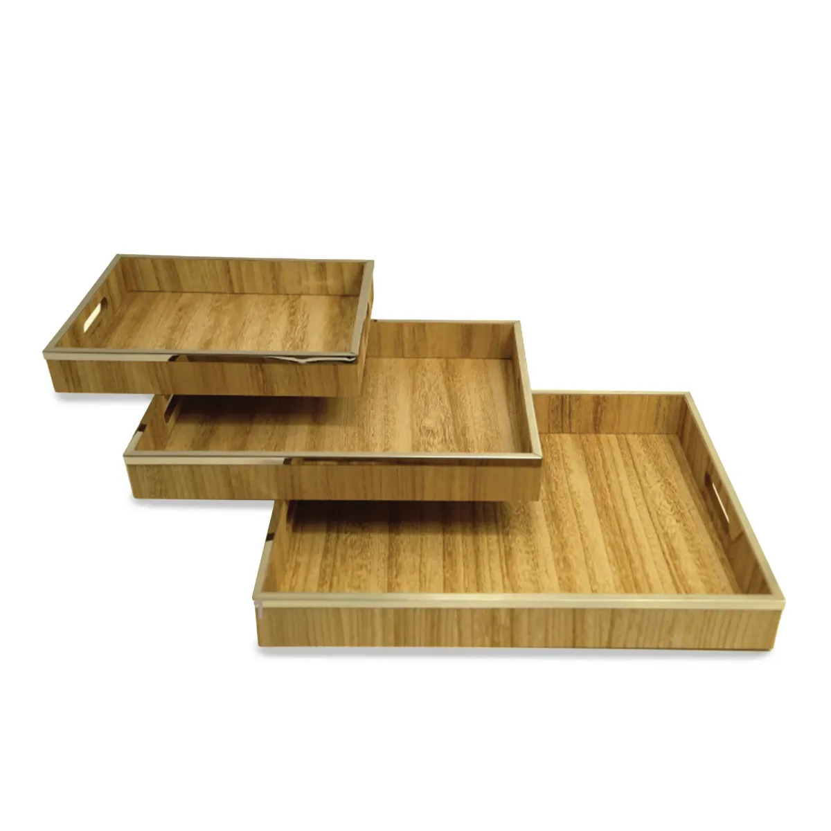 Wooden Rectangle Steel Rimmed Tray