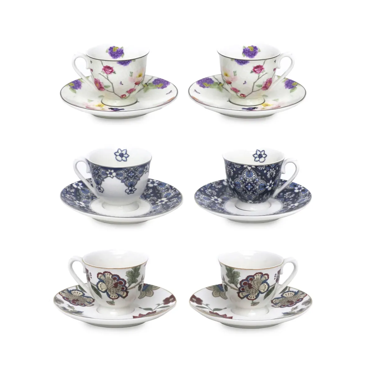 Pattern Tea Cups With Plates
