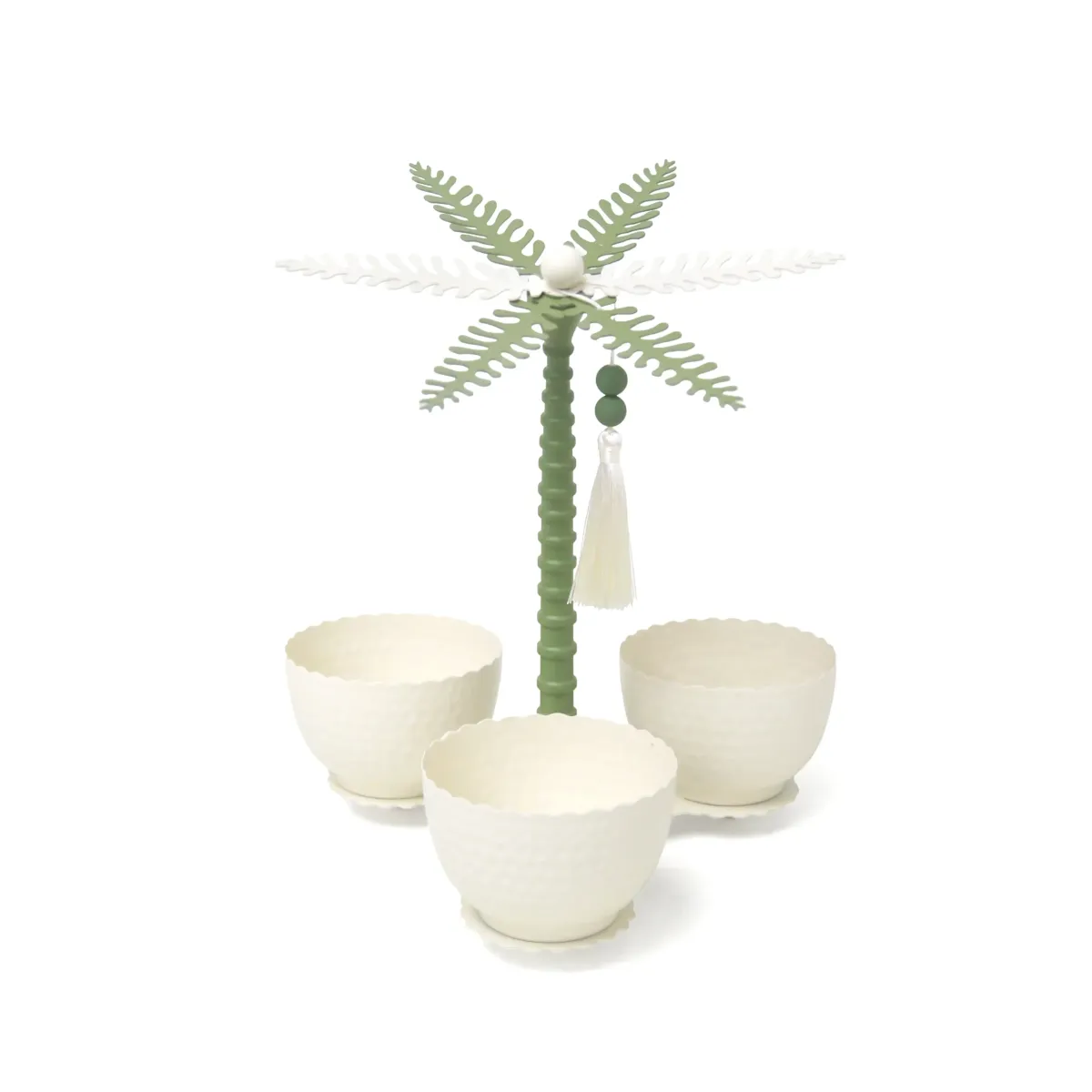 Green Beige Palm Tree Metal Bowls Set of 3
