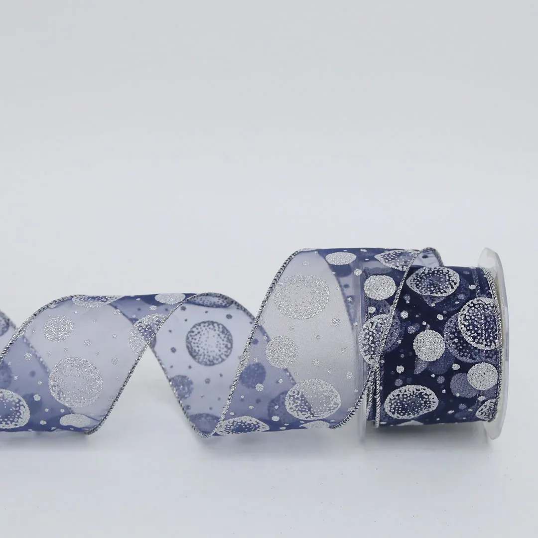 Navy Silver Dots Pattern Organza Ribbon