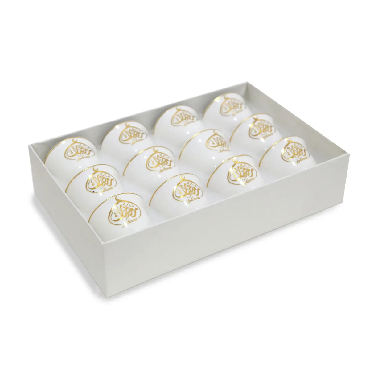 Golden Elegance: White Ceramic “Ramadan” Cawa Cups for Festive Decoratives