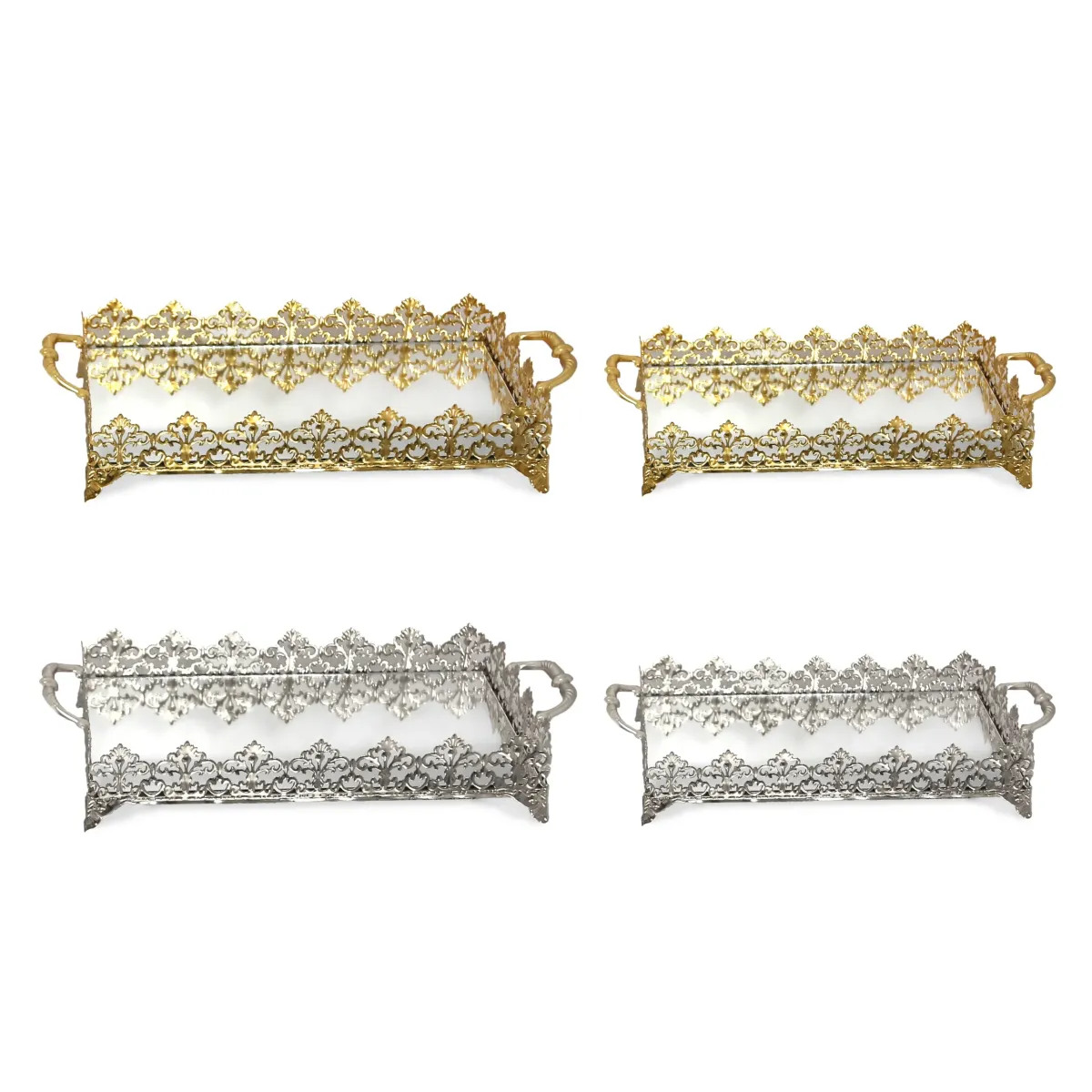 Crown Design Footed Rectangular Tray with Handles