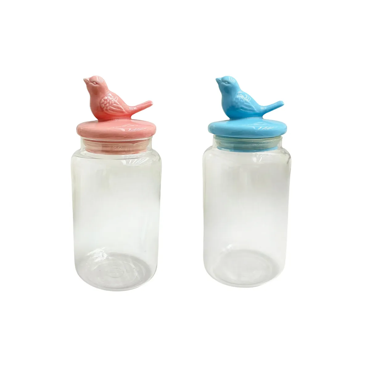 Clear Glass Jar With Bird Cover