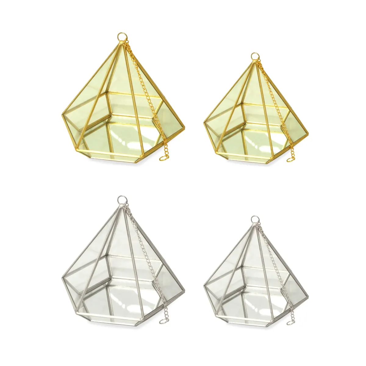 Gold Mirror Based Diamond Glass House with Chain – Dazzling Display Elegance!