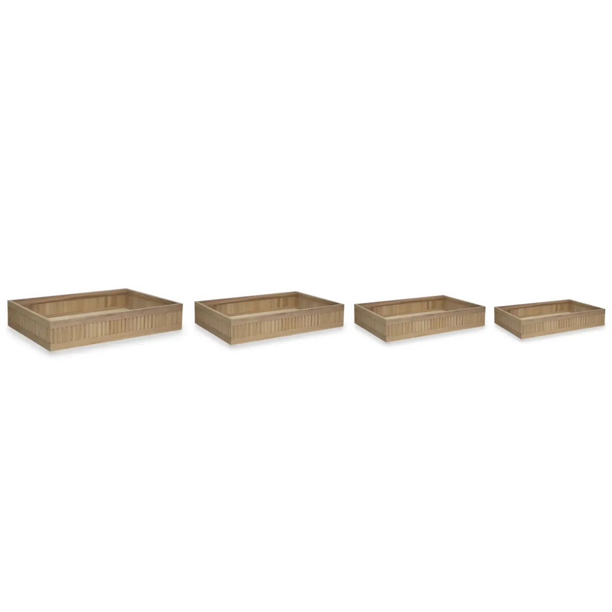 Rectangle Natural Wood Tray Embossed Ribbed Edges With Oval Handles