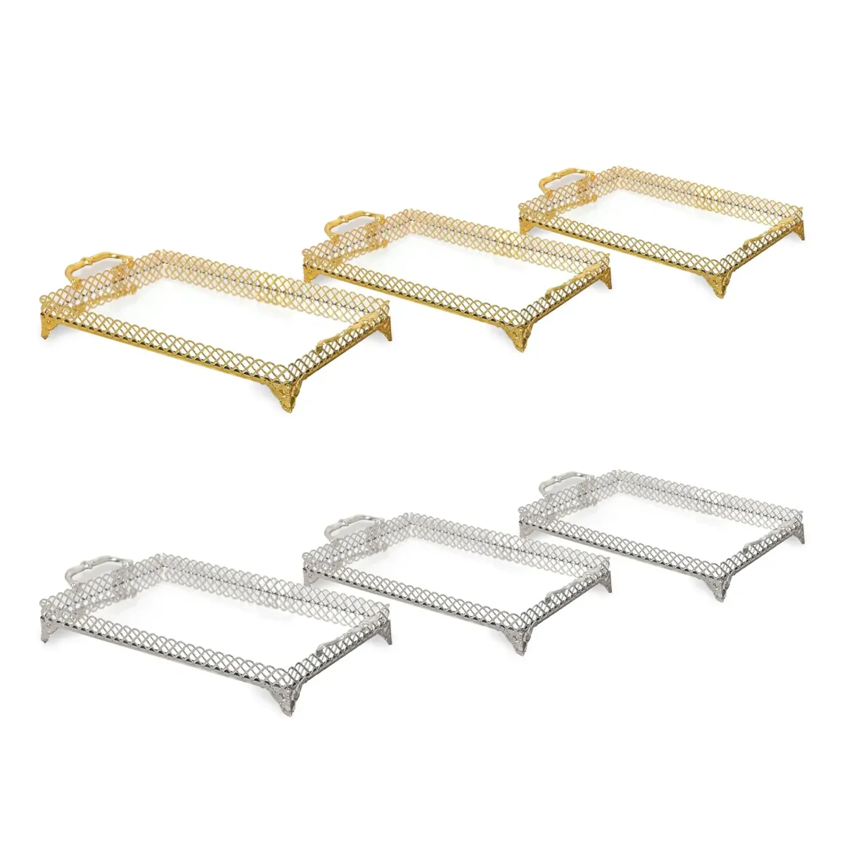 Rhombus Design Footed Mirror Tray Rectangular