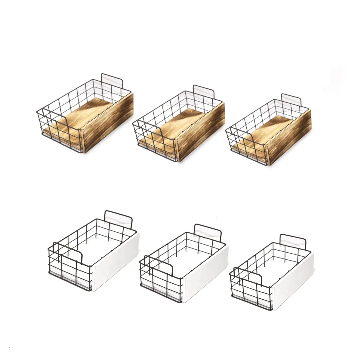 Rectangle Metal Wooden Basket Set