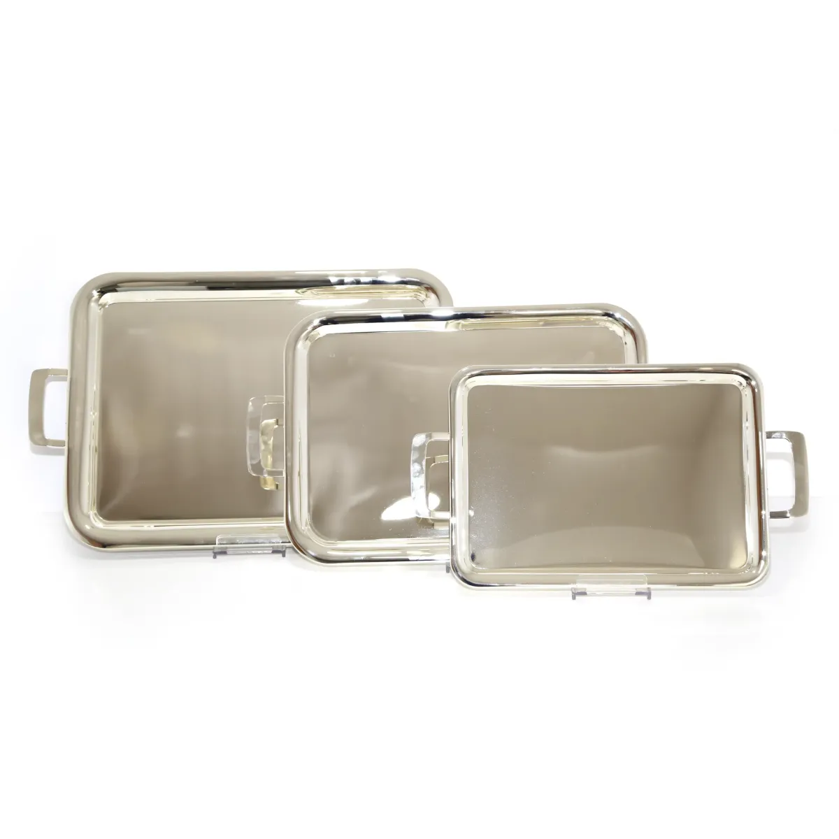 Rectangle Silver Handle Plated Plain Iron Tray