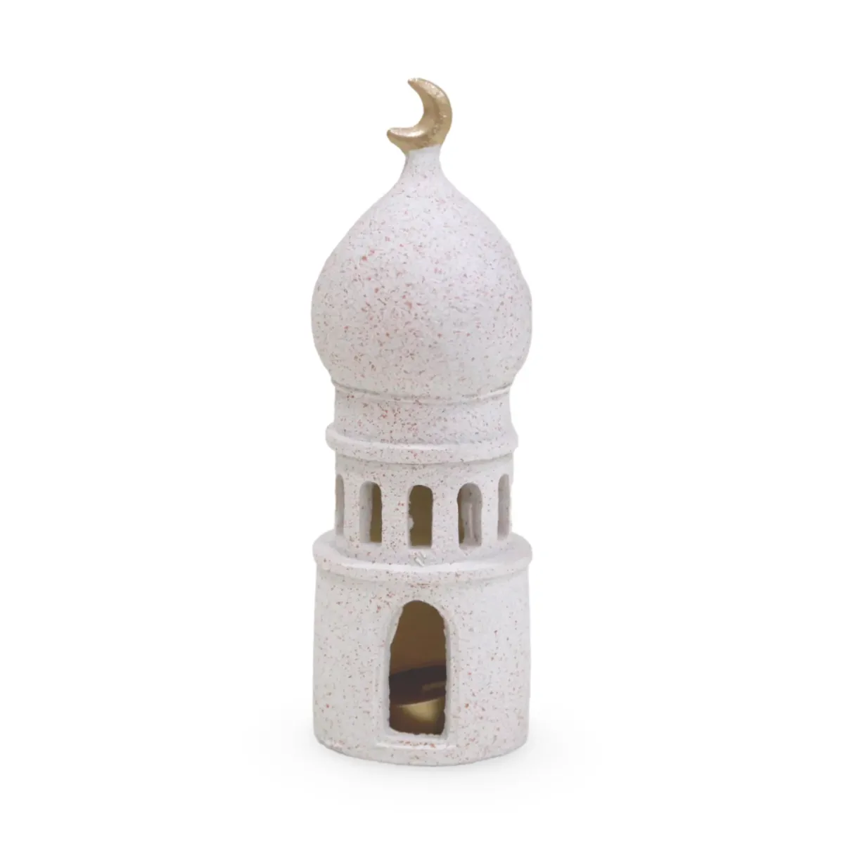 Elegant Stone Mosque Tower Candle Resin Decoration – Enriching Ramadan Decoratives