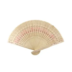 Pink Floral Vintage Wooden Folding Hand Fan 30x20cm Laser Cut Decorative Fan