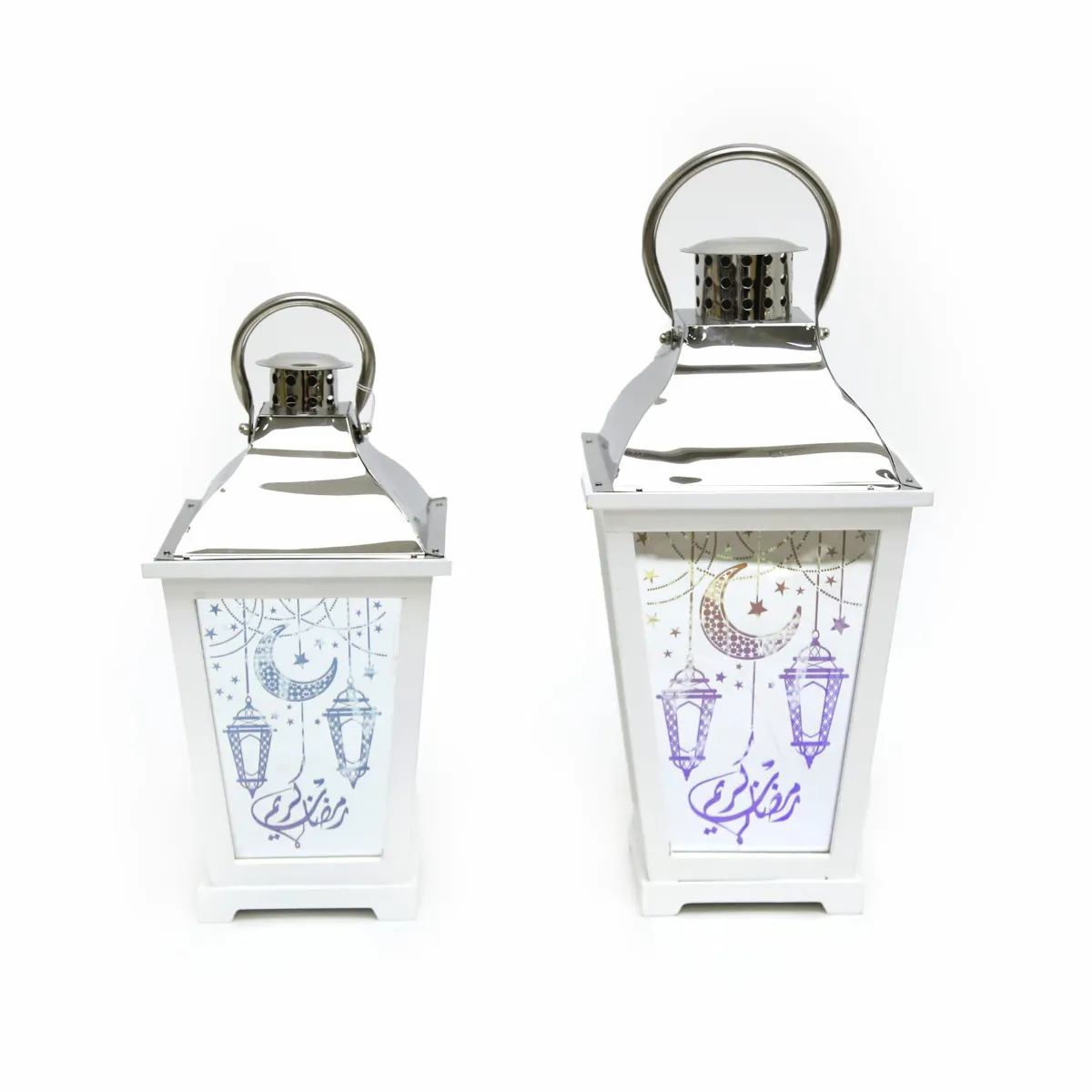 White Silver LED Ring Holder Lantern – Elegant Festive Decorative for Ramadan and Home Decor