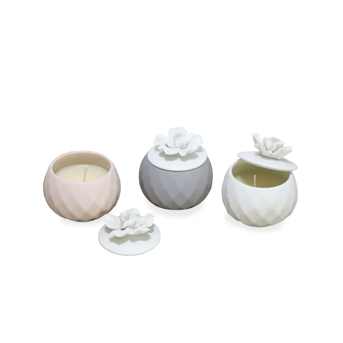 White Flower Covered Candle Jar