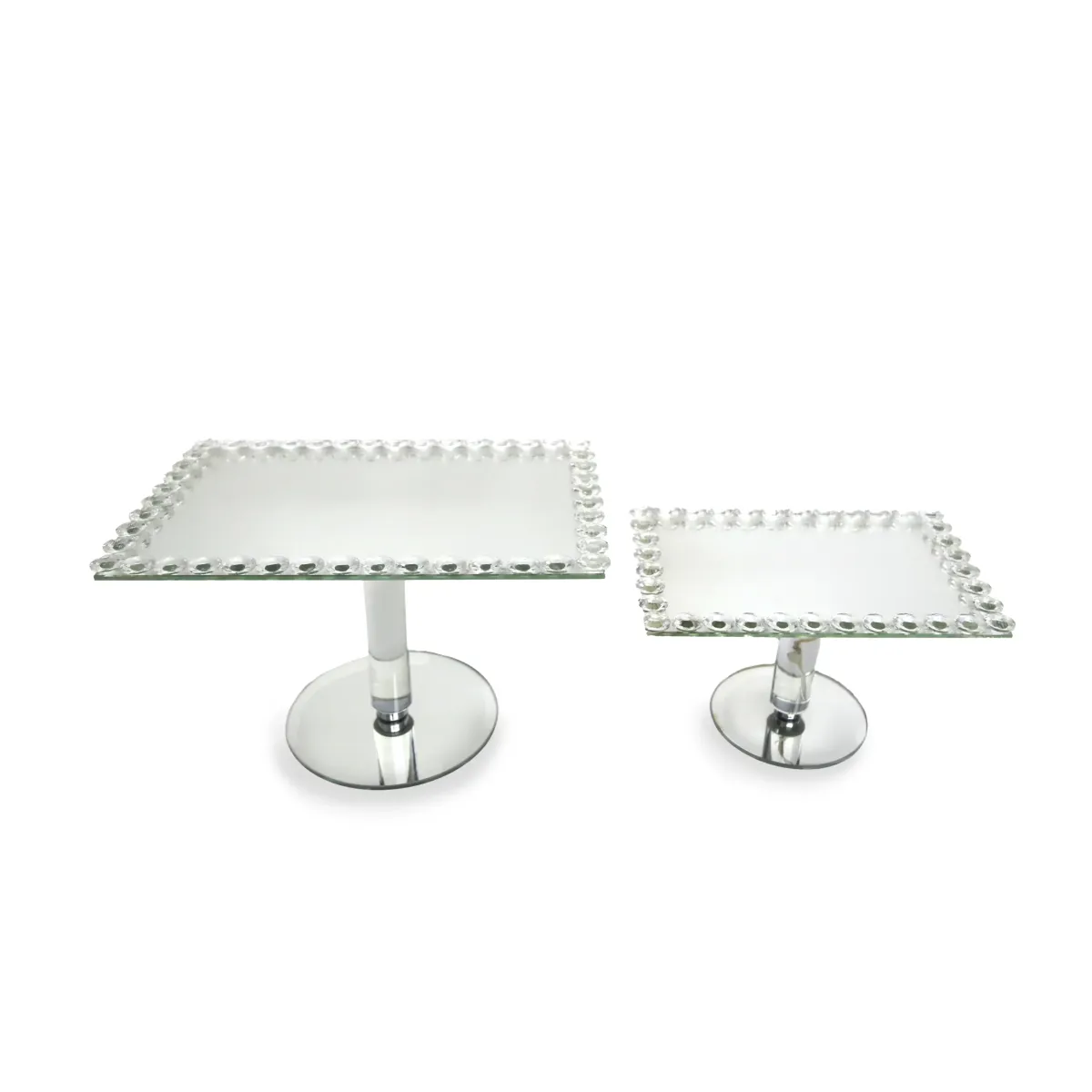 Round Base Rectangle Diamond Frame Mirror Tray