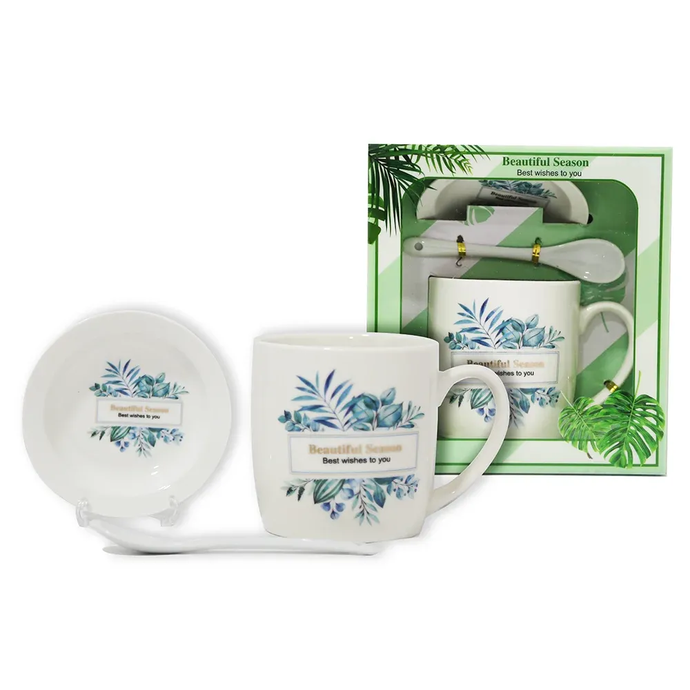 “Beautiful Season” On The Middle Greenery Mug With Saucer & Spoon Set