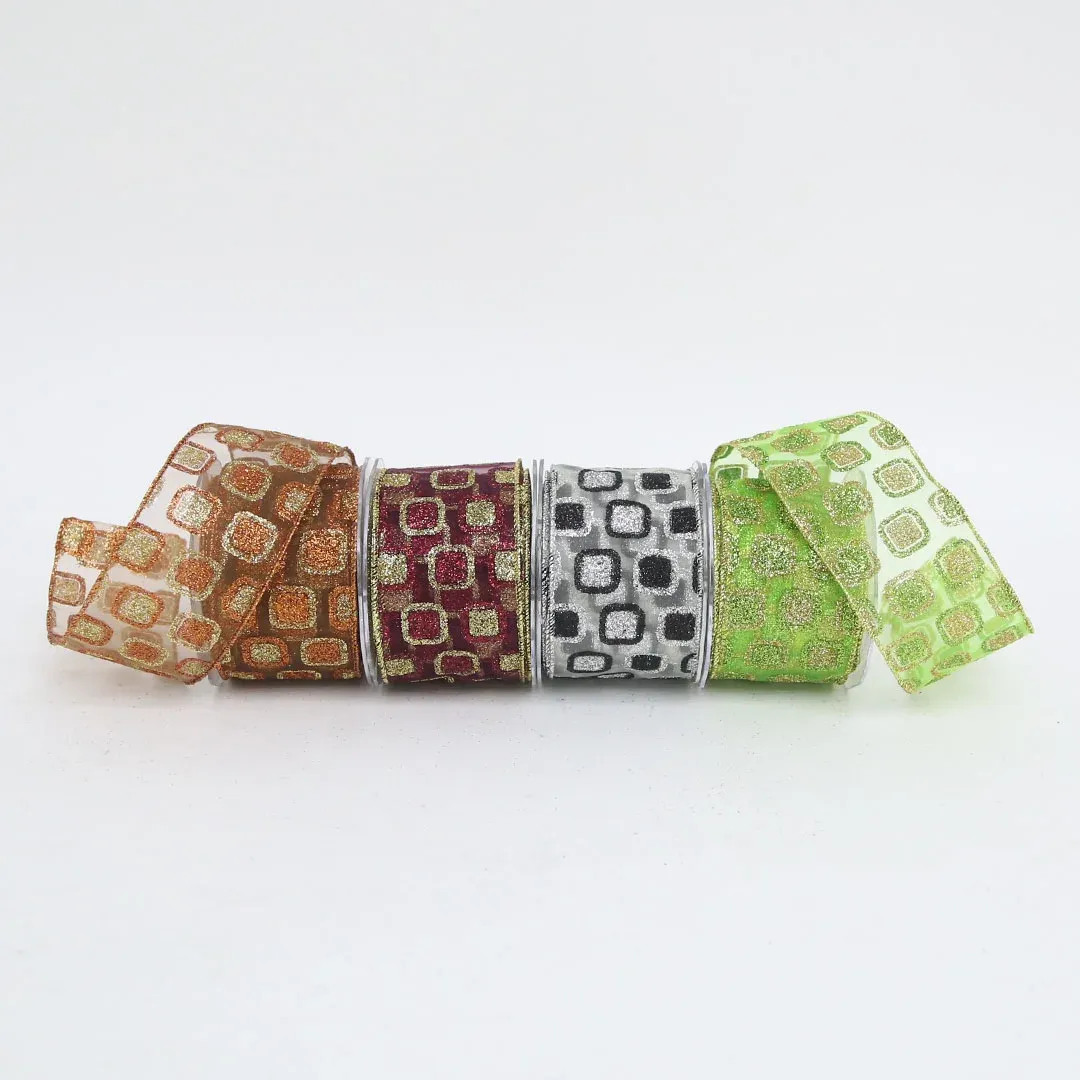 Double Squares Pattern Organza Ribbon