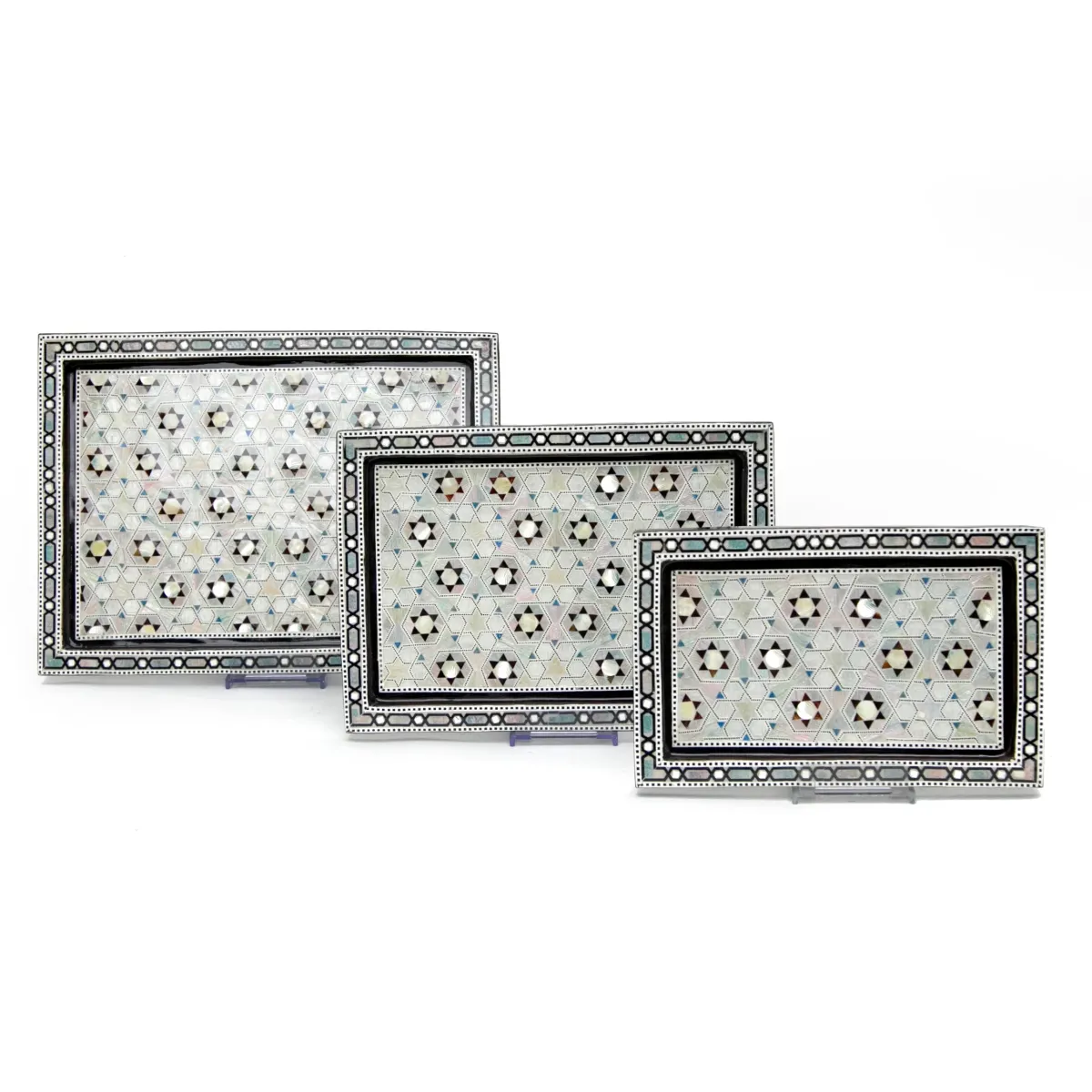 Wooden Silver Arabesque Rectangular Tray