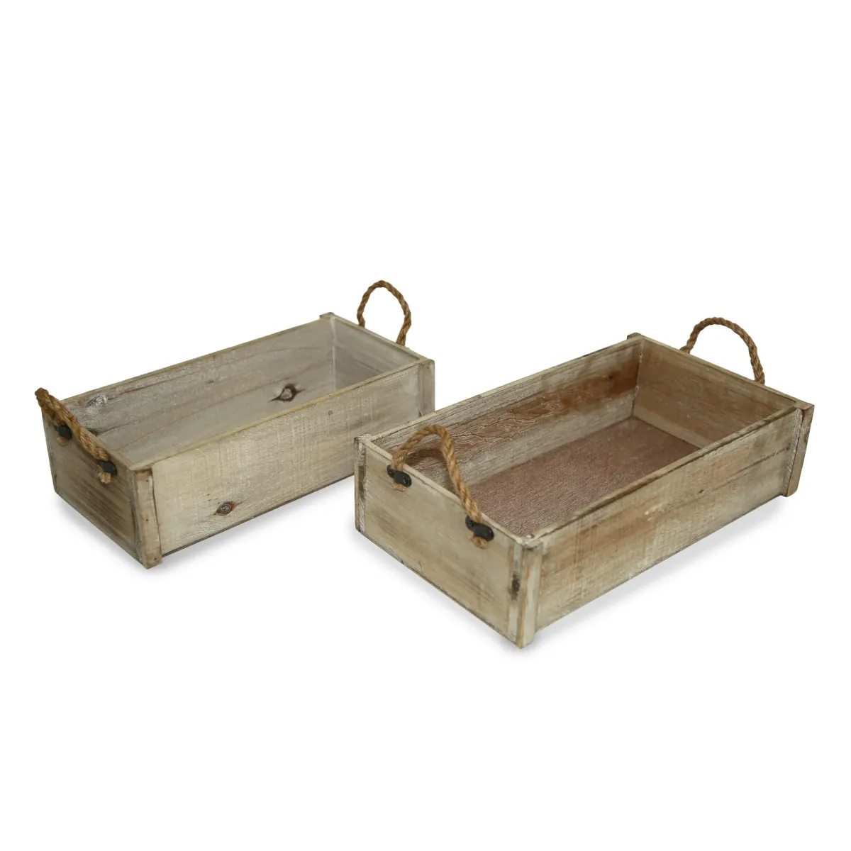 Rectangle Wooden Planter With Jute Handles