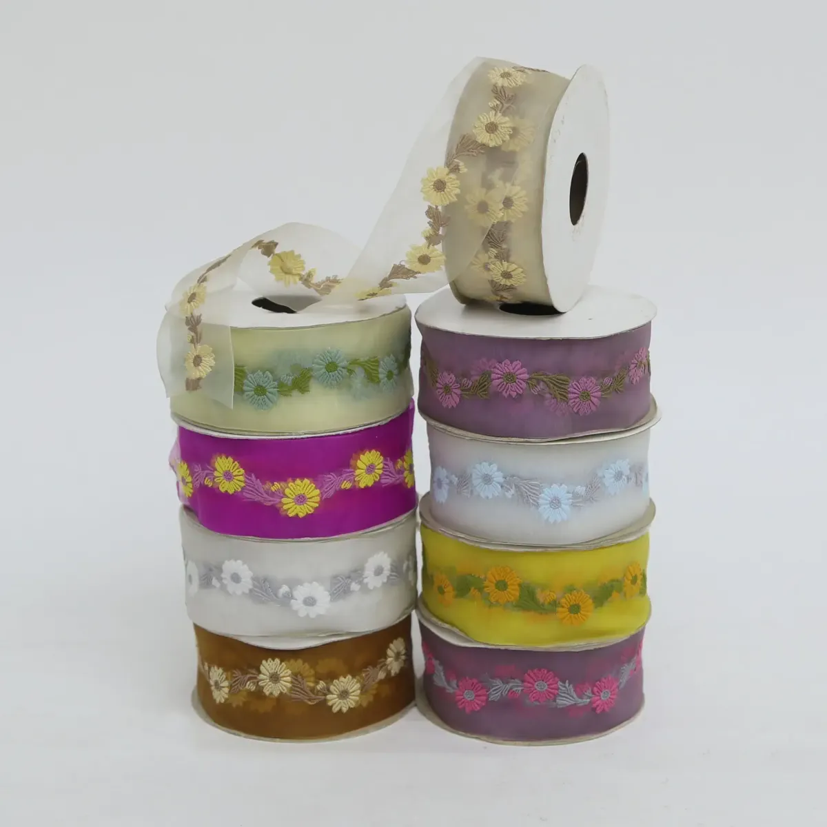Stitched Flower Organza Ribbon