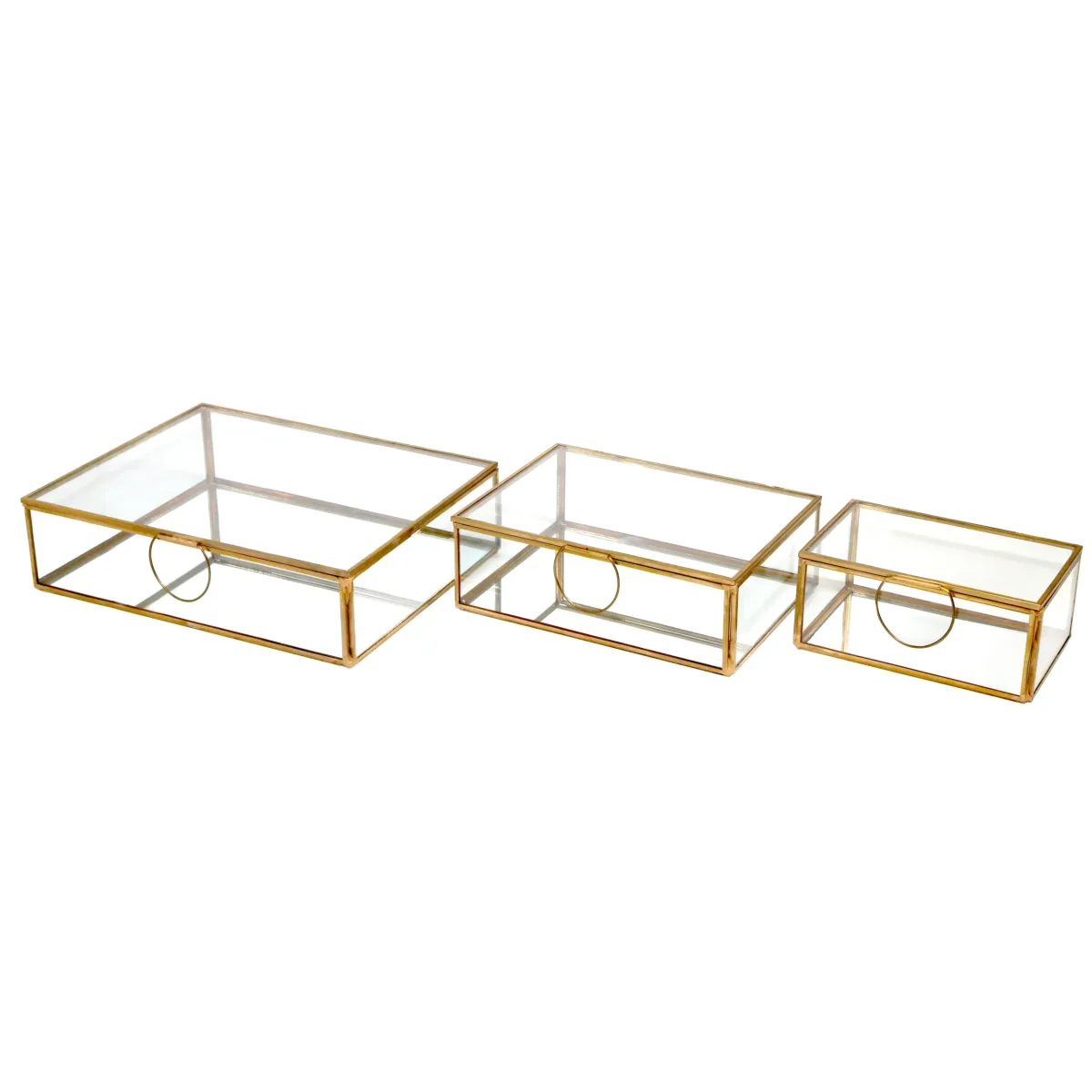 Gold Rectangle Mirror Base Glass Jewelry Box