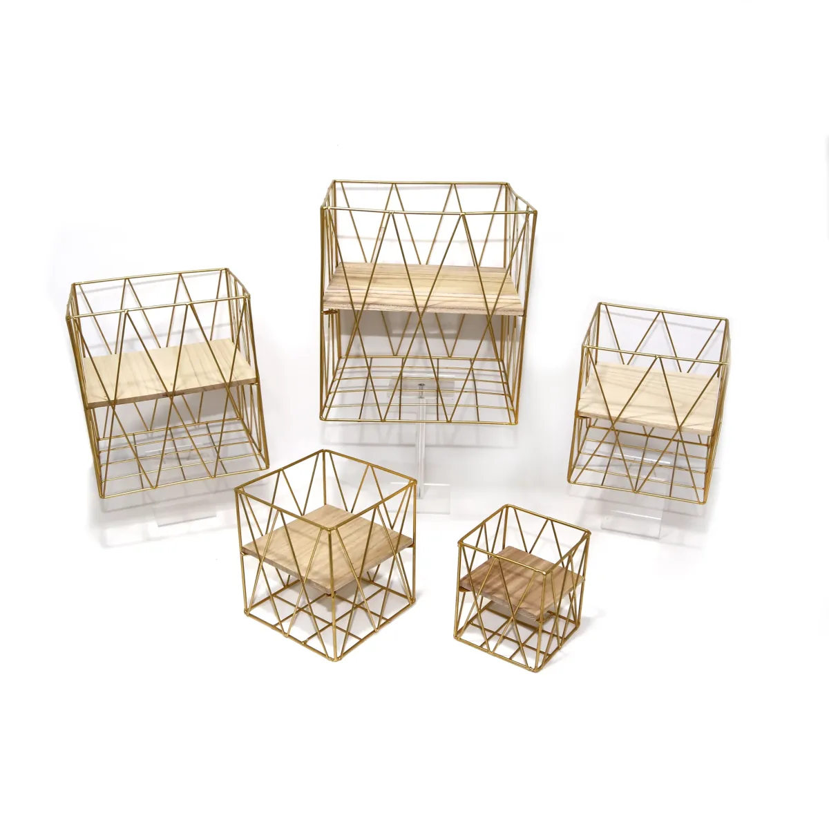 Gold Metal Basket With Mid Wooden Chip